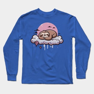 Sleeping Sloth, Pastel Night Clouds Surreal Design Long Sleeve T-Shirt